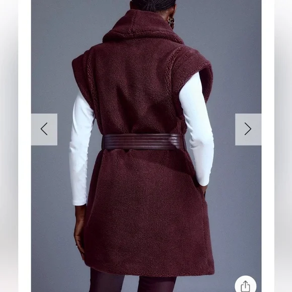 Karen Millen Deep Burgundy Teddy Sleeveless Belted Vest oversized 4 - Picture 2 of 12